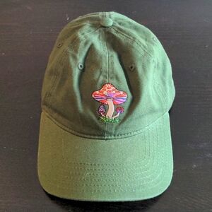 Mushroom embroidered dad hat cap army green boho